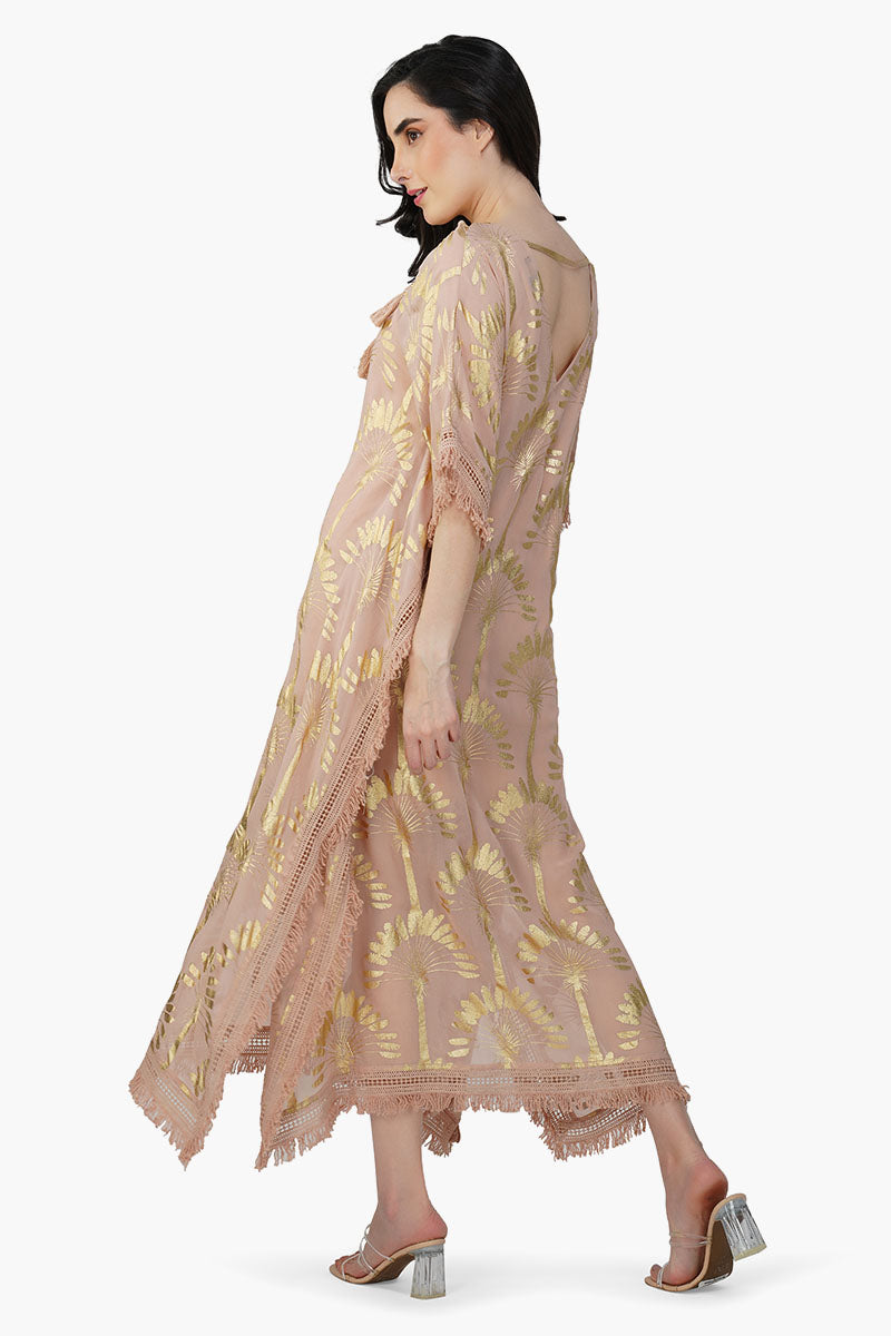 Golden Taupe Foil Printed Kaftan