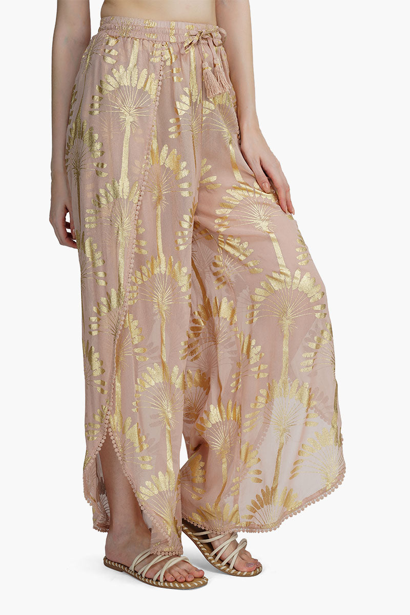 Golden Taupe Foil Printed Wrap Pants