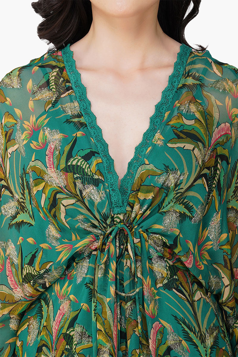 Tropical Ash Leaf Printed Maxi Dress