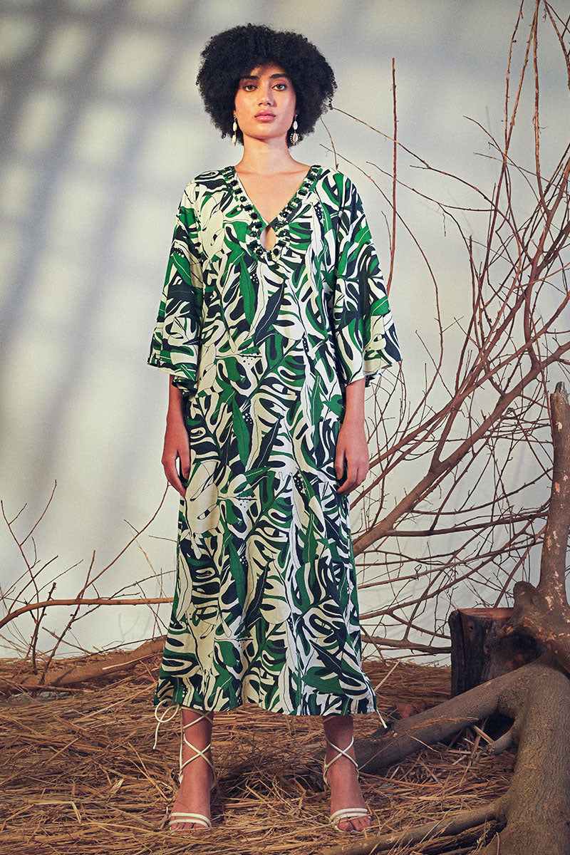 Green Birch Tropical Printed Maxi Dress