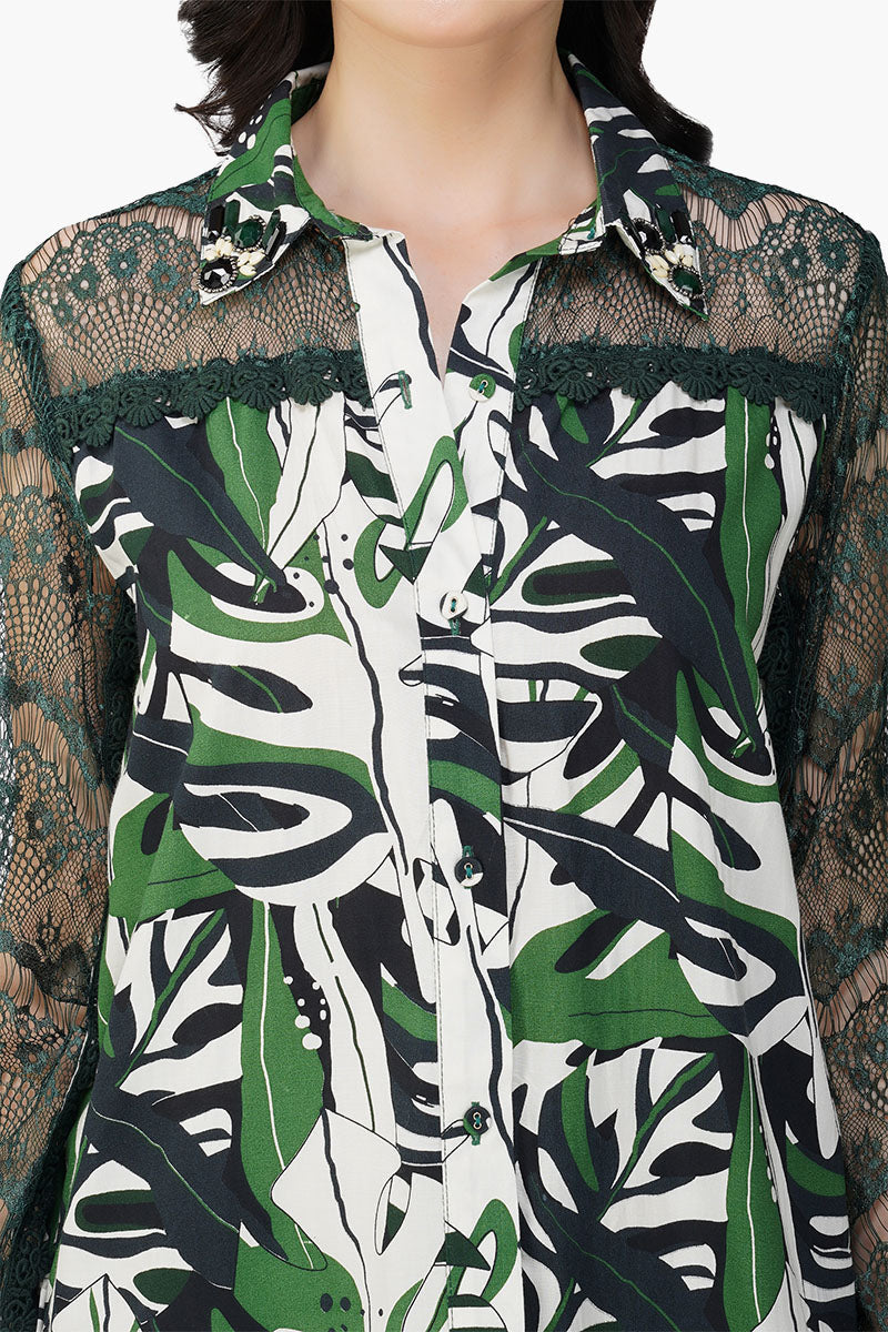 Green Birch Tropical Printed Shirt Dress