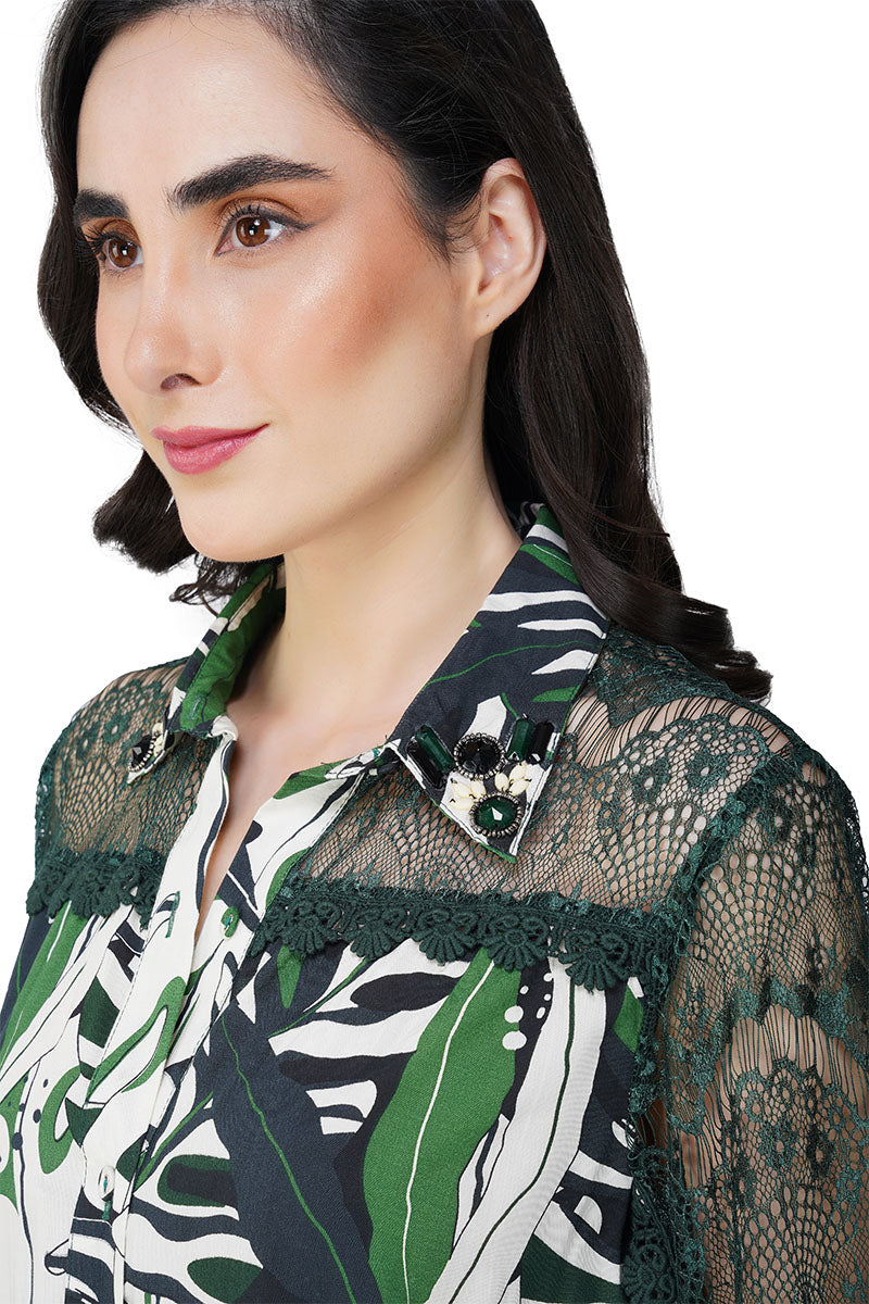 Green Birch Tropical Printed Shirt Dress