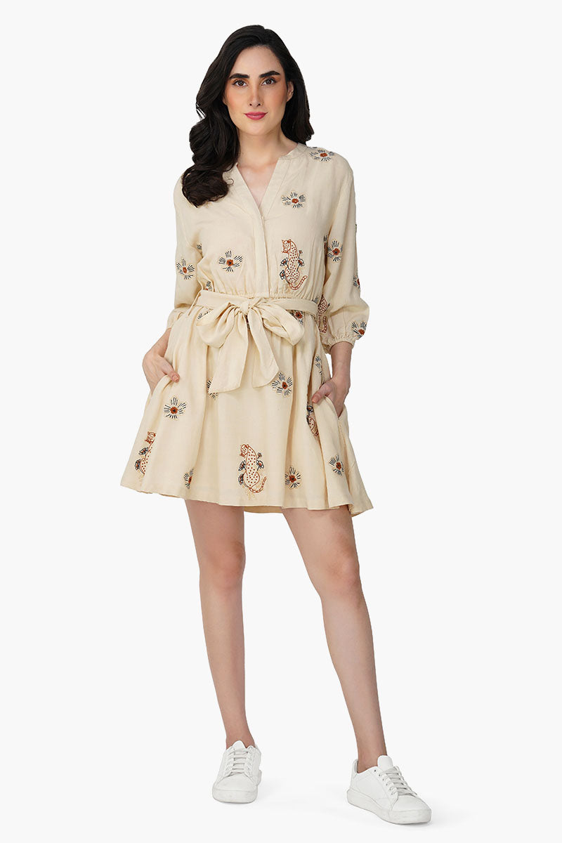 Tiger Bone Floret Embroidered Short Dress