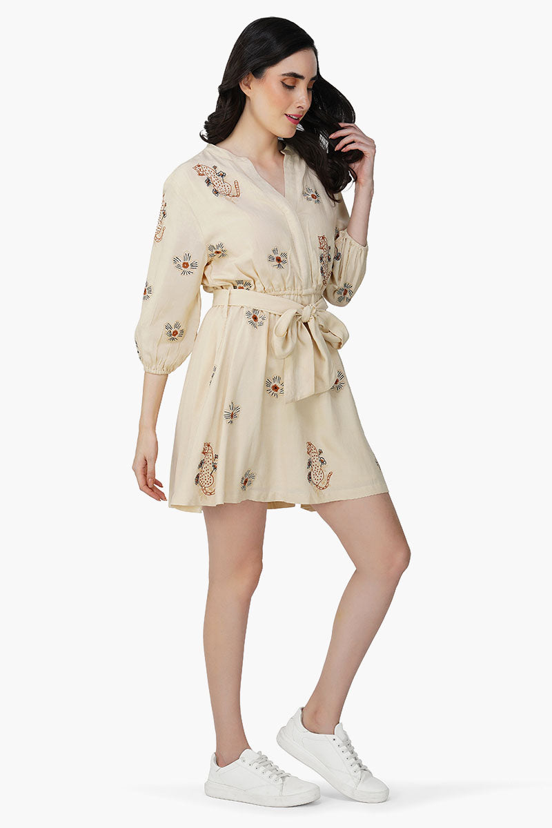 Tiger Bone Floret Embroidered Short Dress