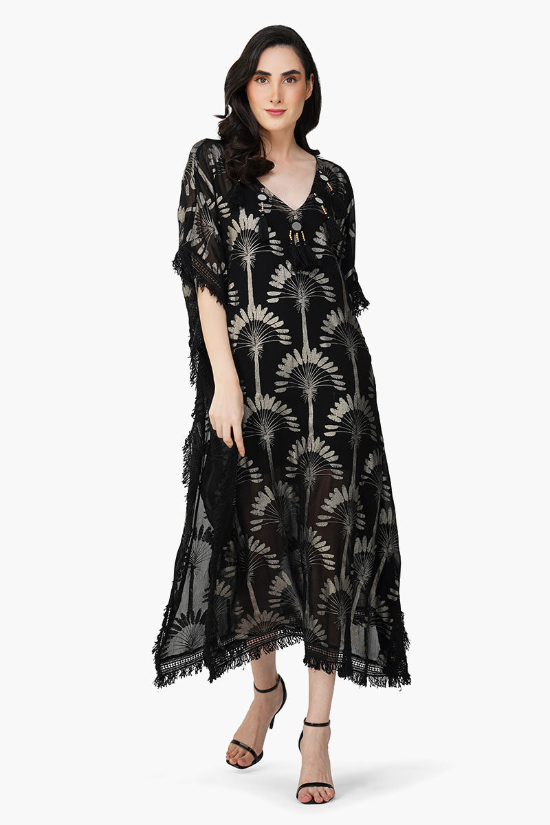 Silver Black Foil Printed Kaftan