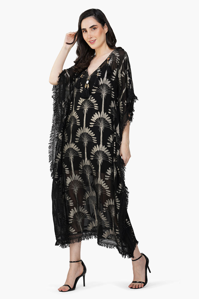 Silver Black Foil Printed Kaftan