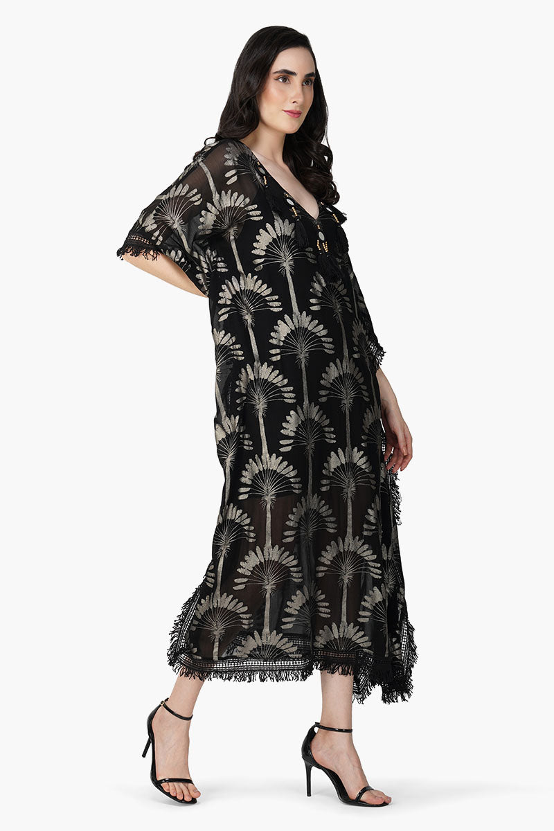 Silver Black Foil Printed Kaftan