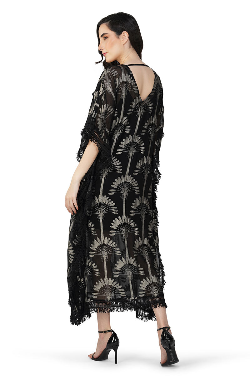 Silver Black Foil Printed Kaftan