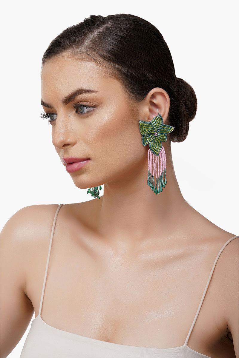 Flower Tassel Drop Earrings