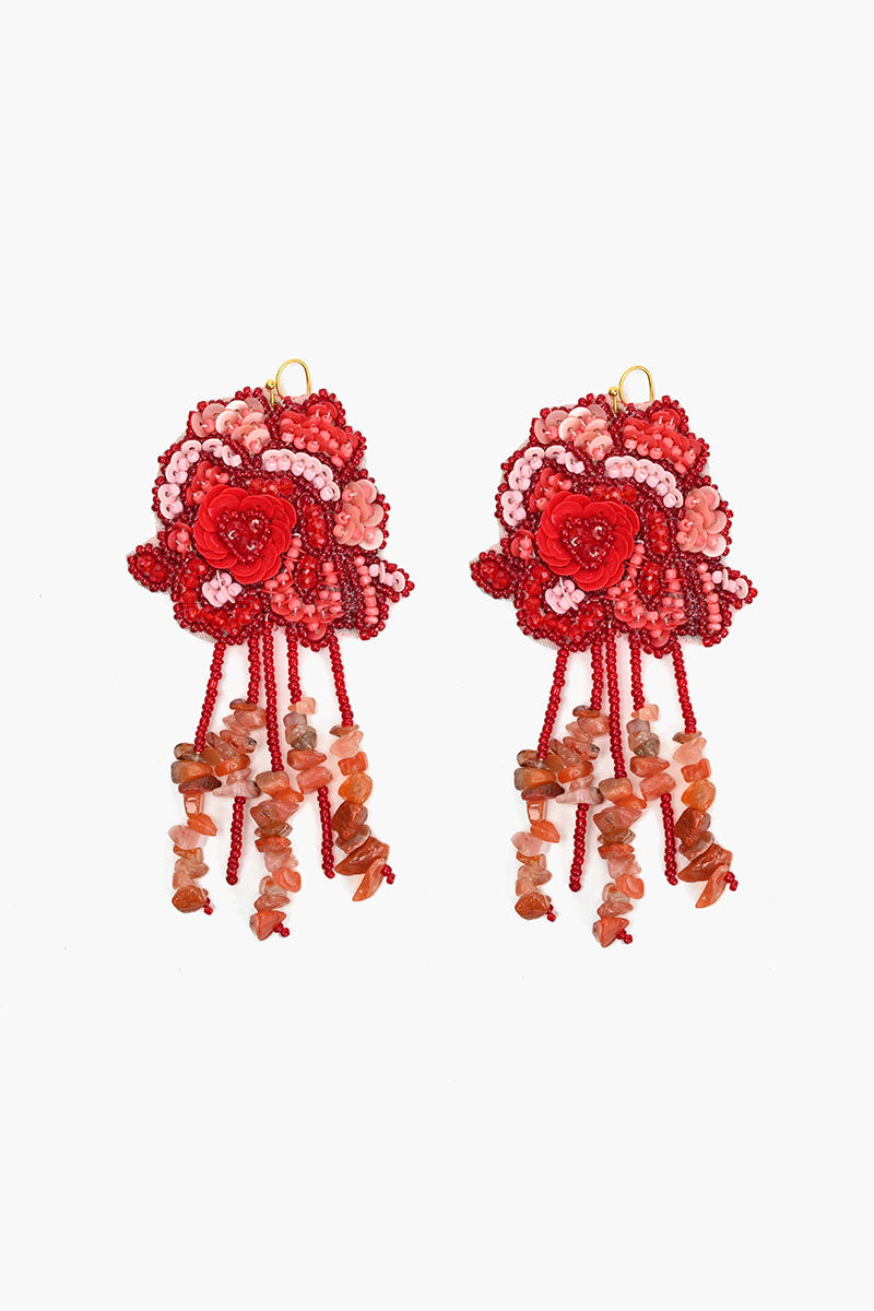 Red Roses Beaded Earrings