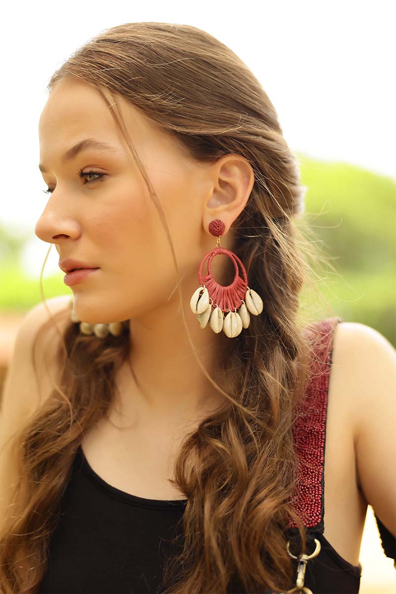 Coral Seashell Hoop Earrings