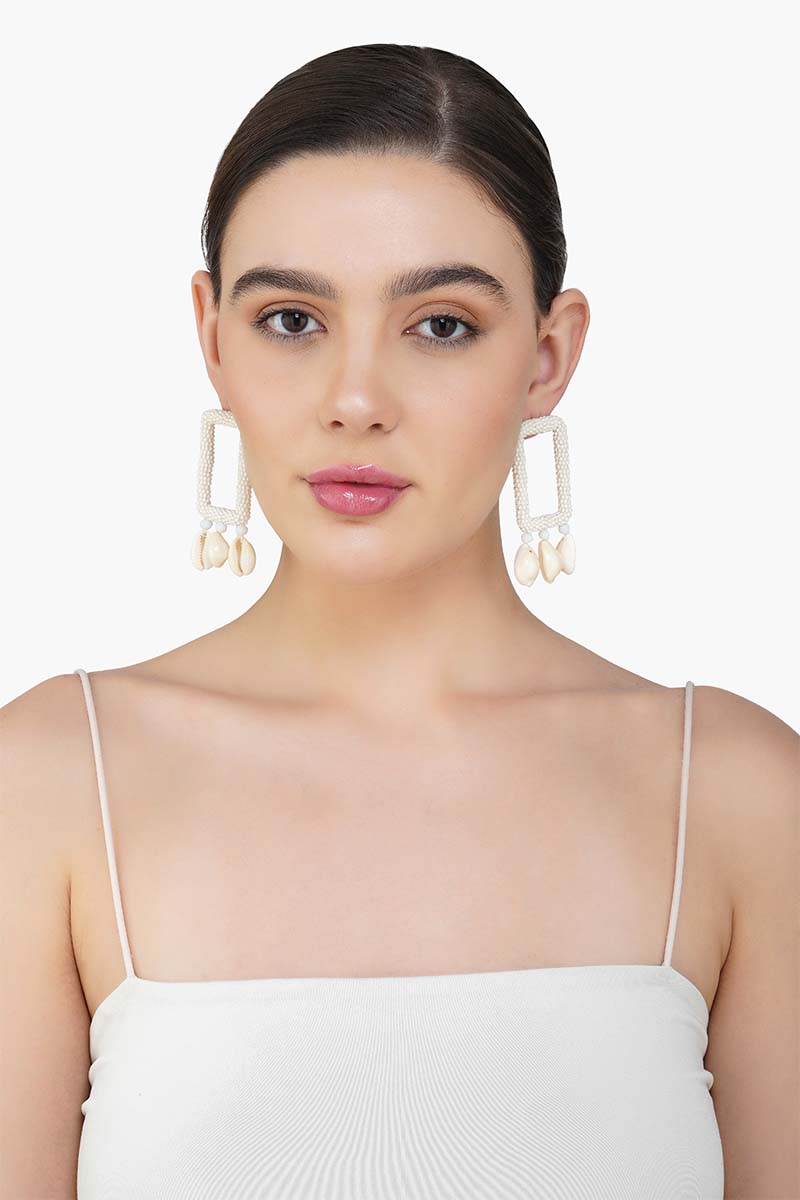 Pearl-Embellished Shell Earrings