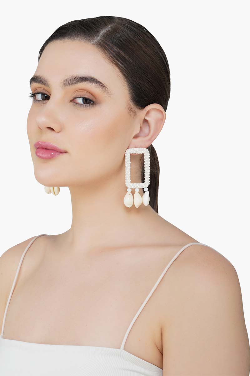 Pearl-Embellished Shell Earrings