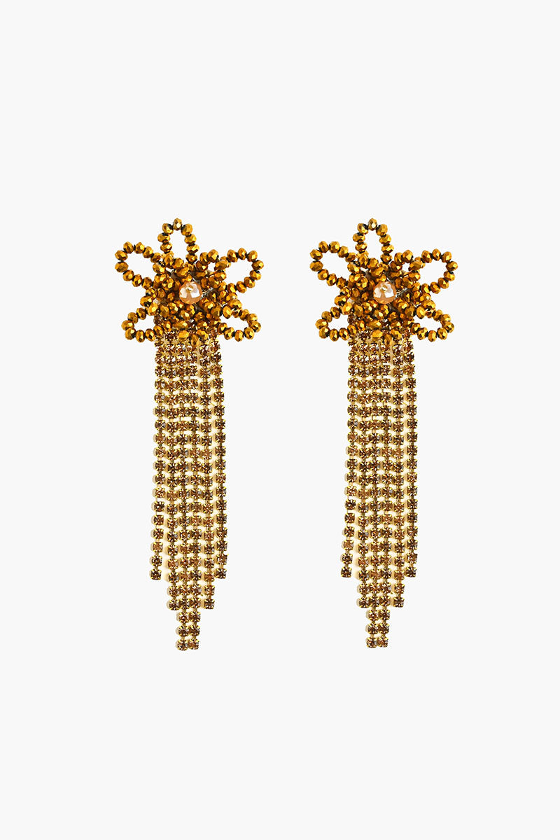 Golden Floral Tassel Earrings