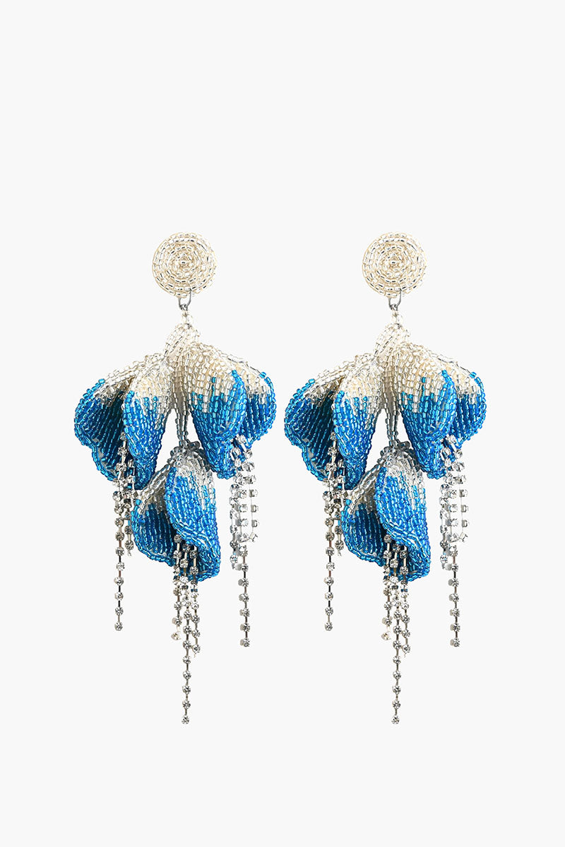 Blue and Silver Petal Drop Earrings