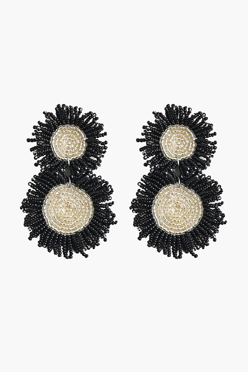 Black and Silver Beaded Statement Earrings