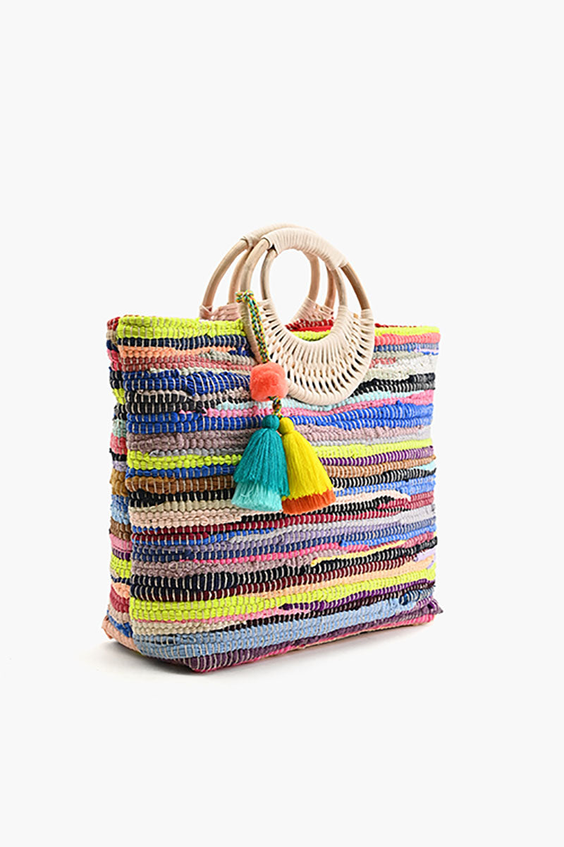 Rainbow Handwoven Tote With Tassel