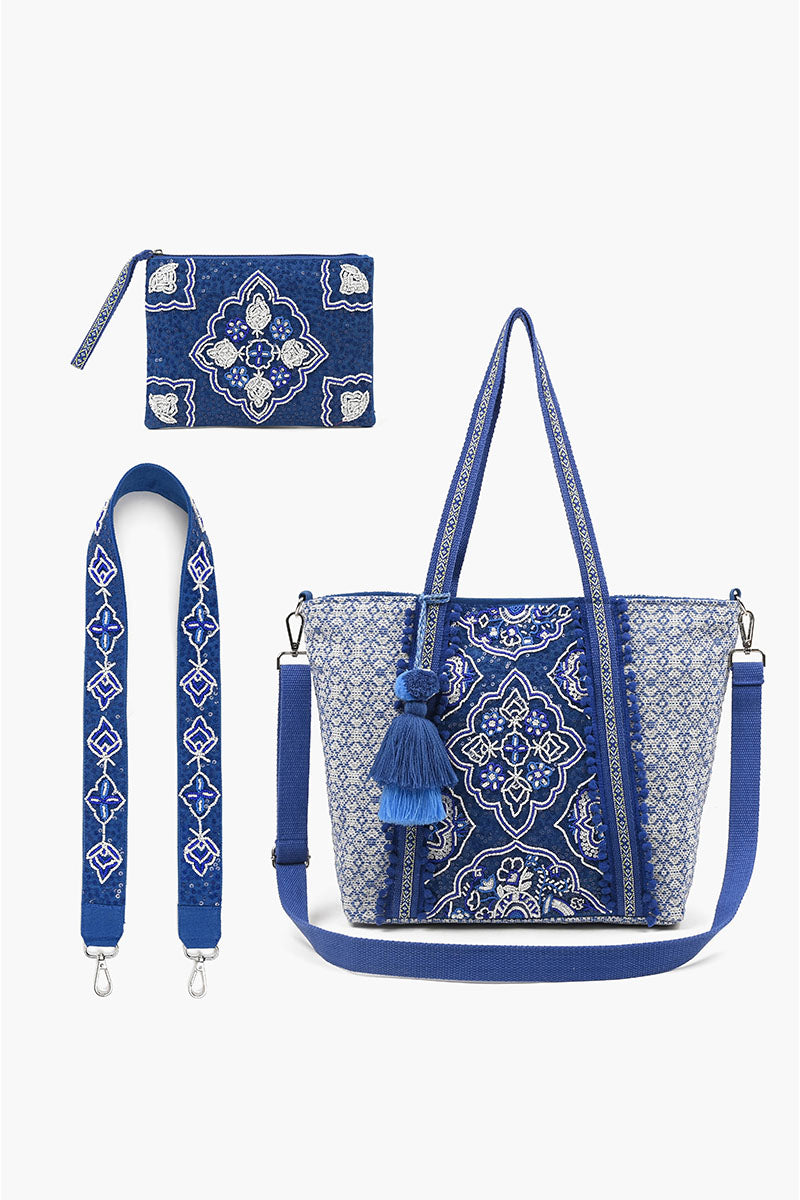 Medium Tote with Bag Strap & Pouch Oriental Blue