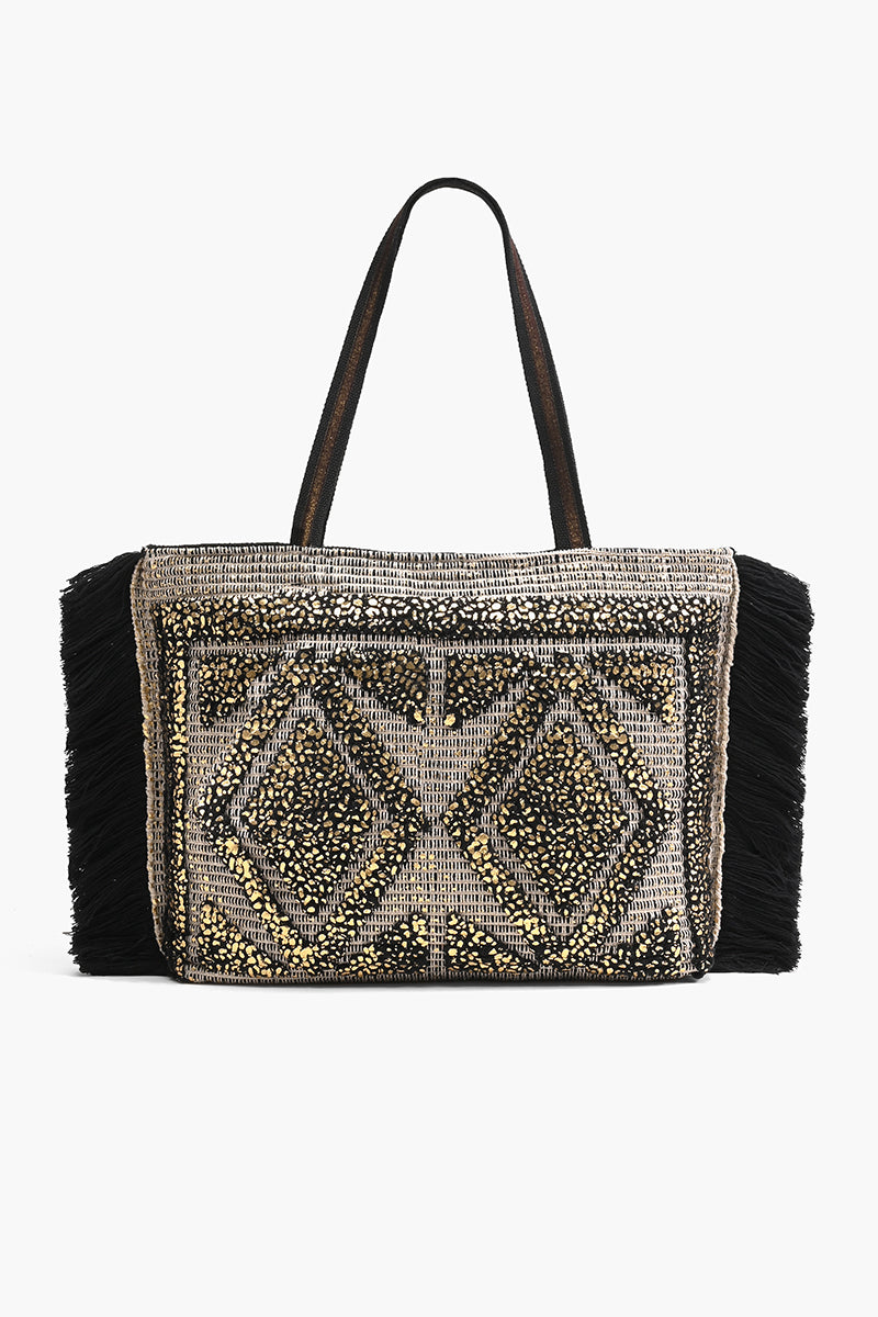 Goldie Tufted Tote Bag by Soft Surroundings in Black Gold