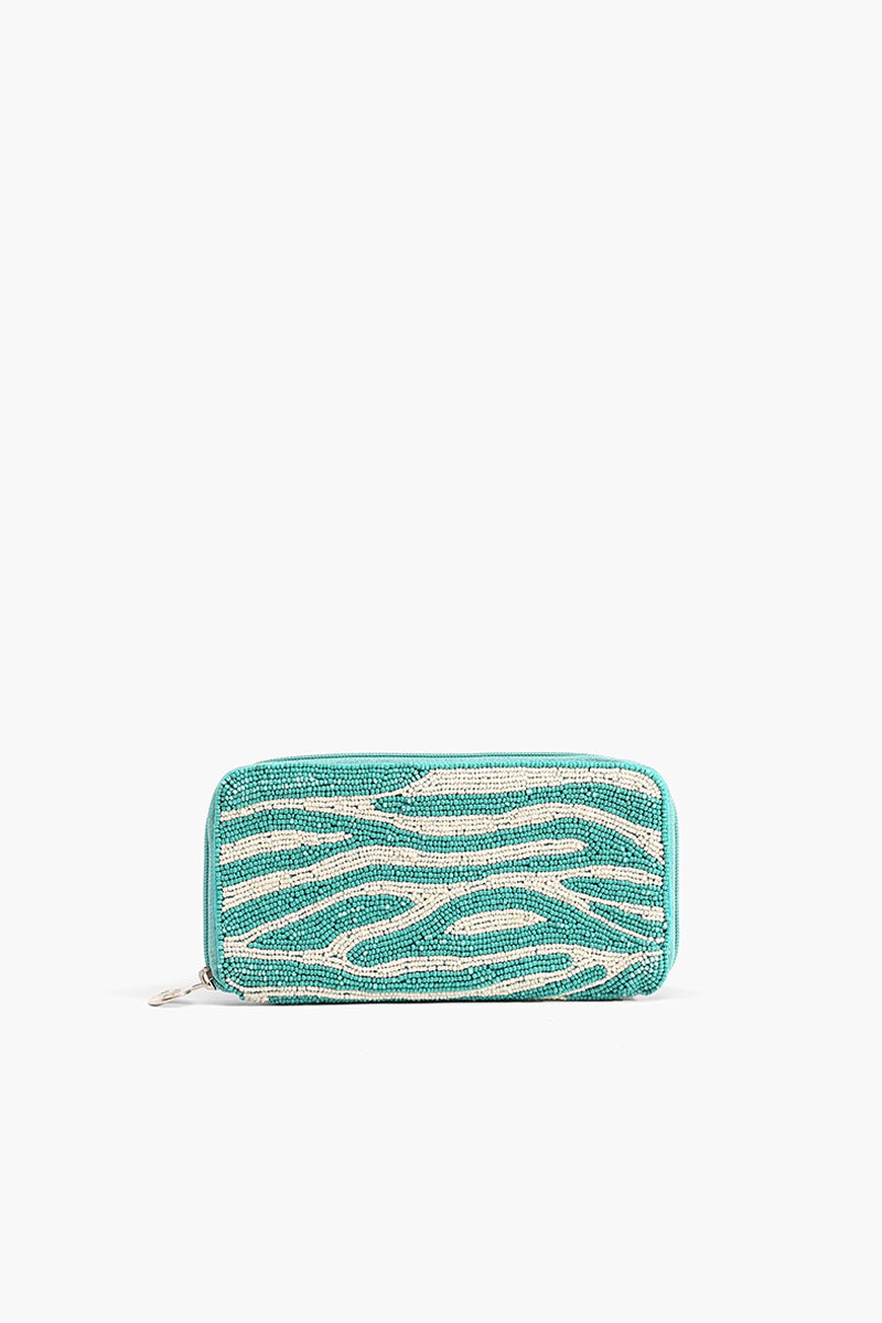 Artesanal Long Wallet with Turquoise Beaded