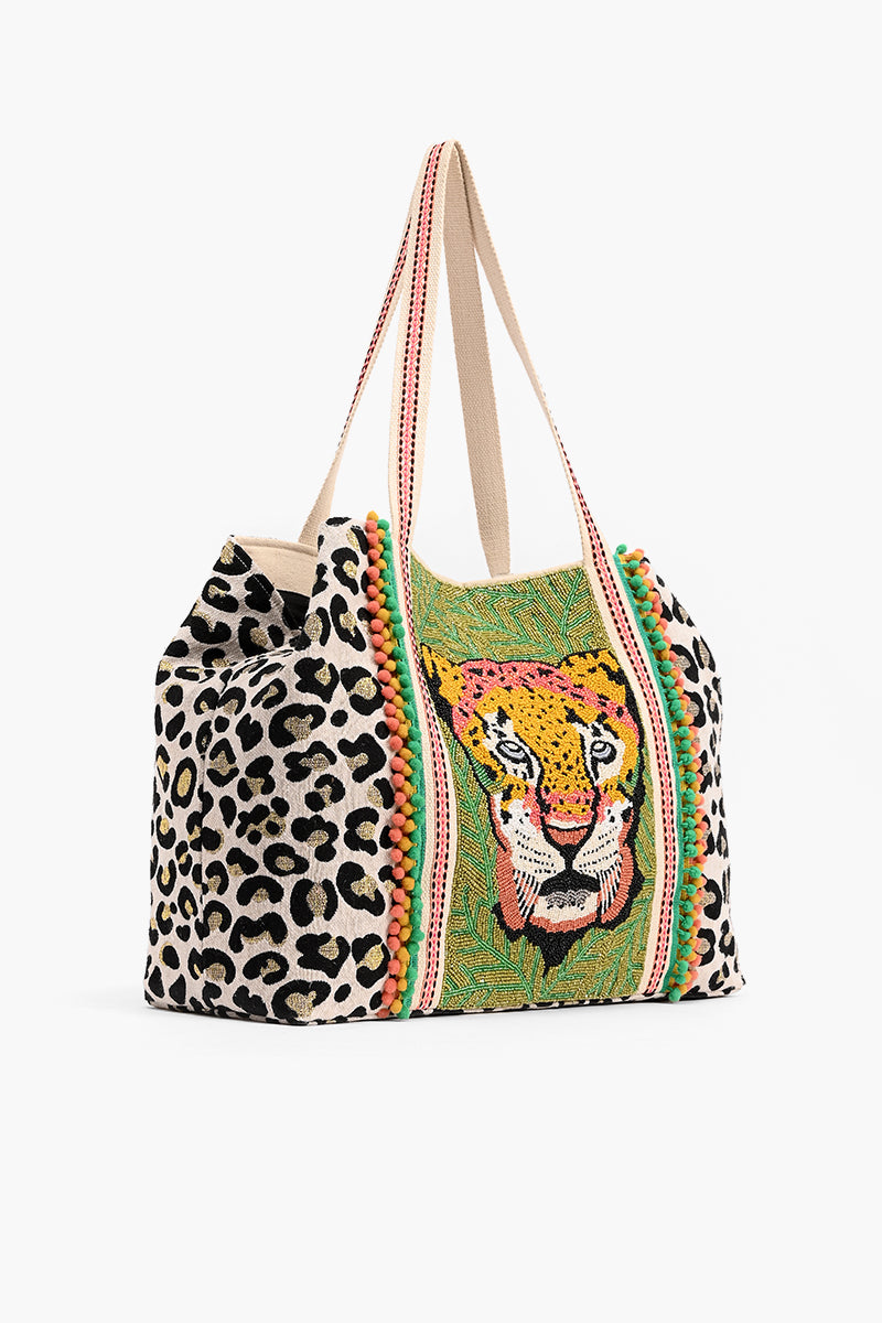 America & Beyond Forestry Leopard Embellished Tote