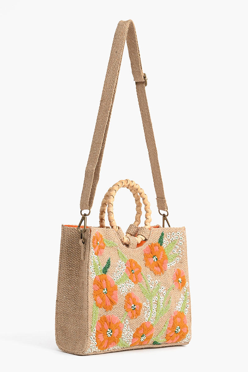 America Beyond Floral Beaded Jute Handbag