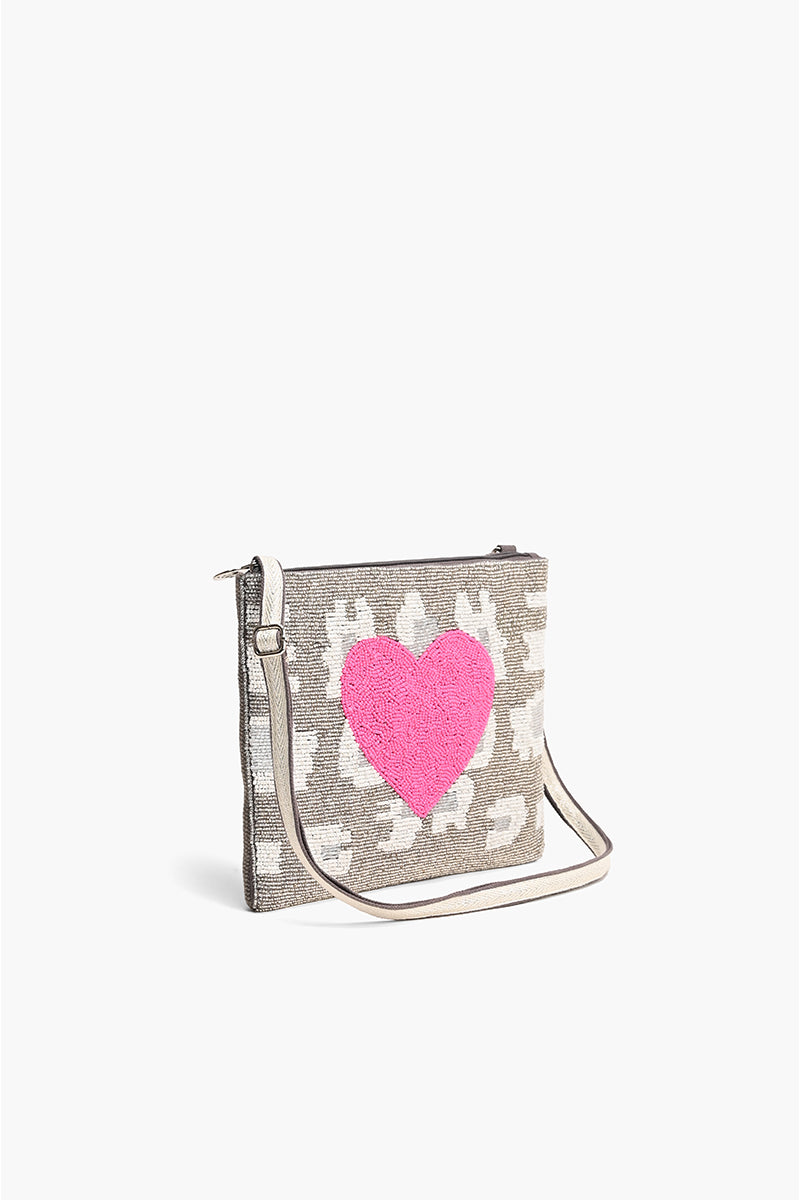 Pink Heart Top Zip Clutch