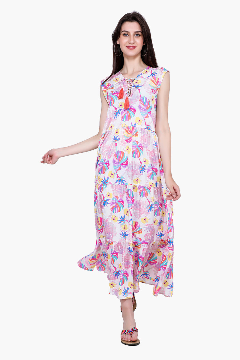 Palm Florals Tiered Maxi Dress