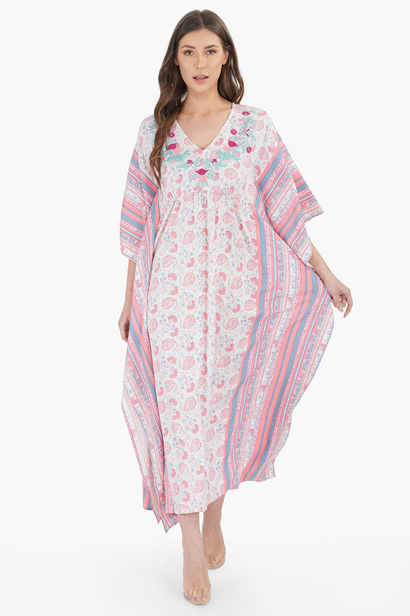 Sugar Coral Floral Maxi Kaftan – America & Beyond