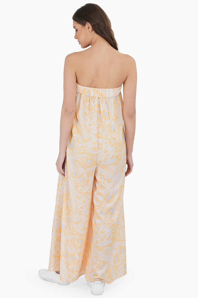 Afterglow Butterfly Jumpsuit - Yellow Bandeau Neck Jumpsuit