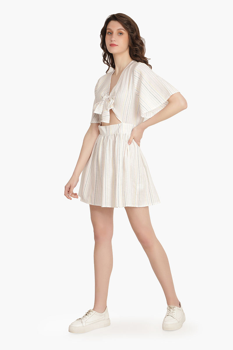 Pin Stripe Front Knot Romper