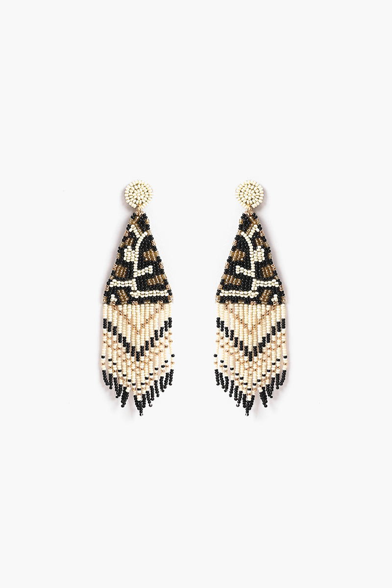 Leopard Bead Fringe Earrings