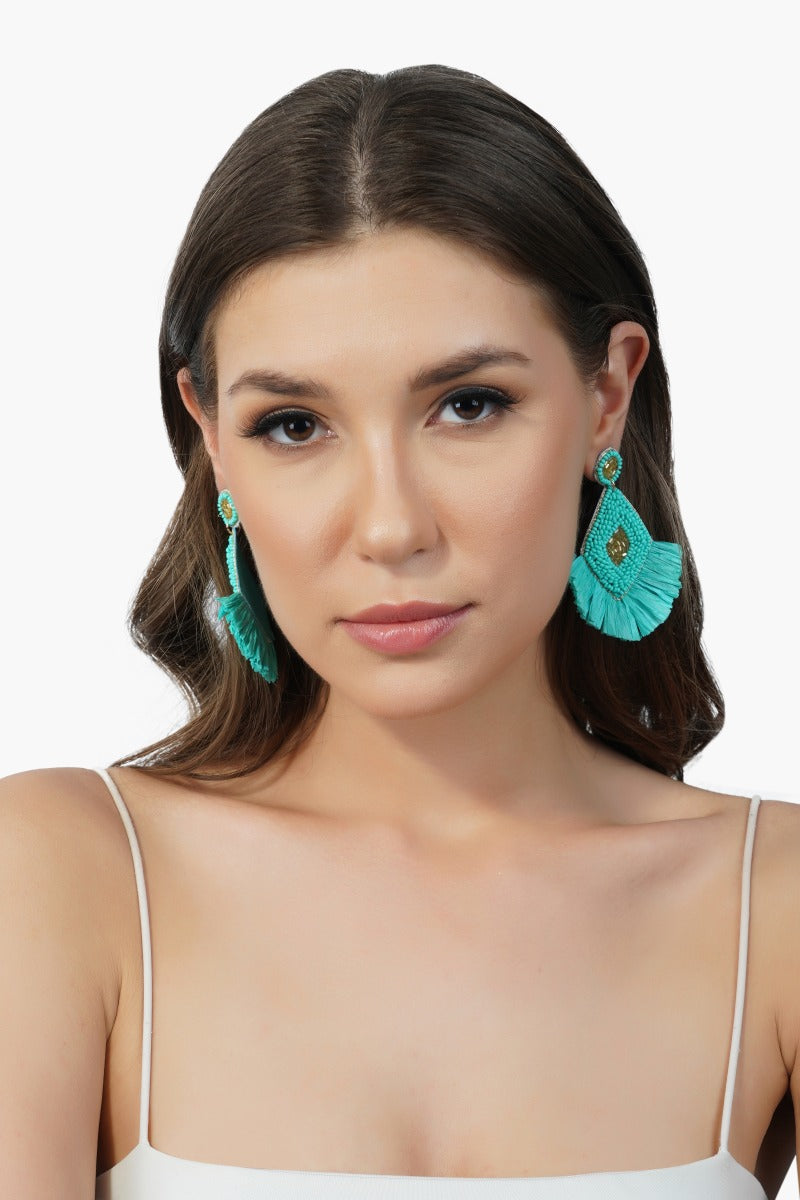 Aqua Green Raffia Earrings