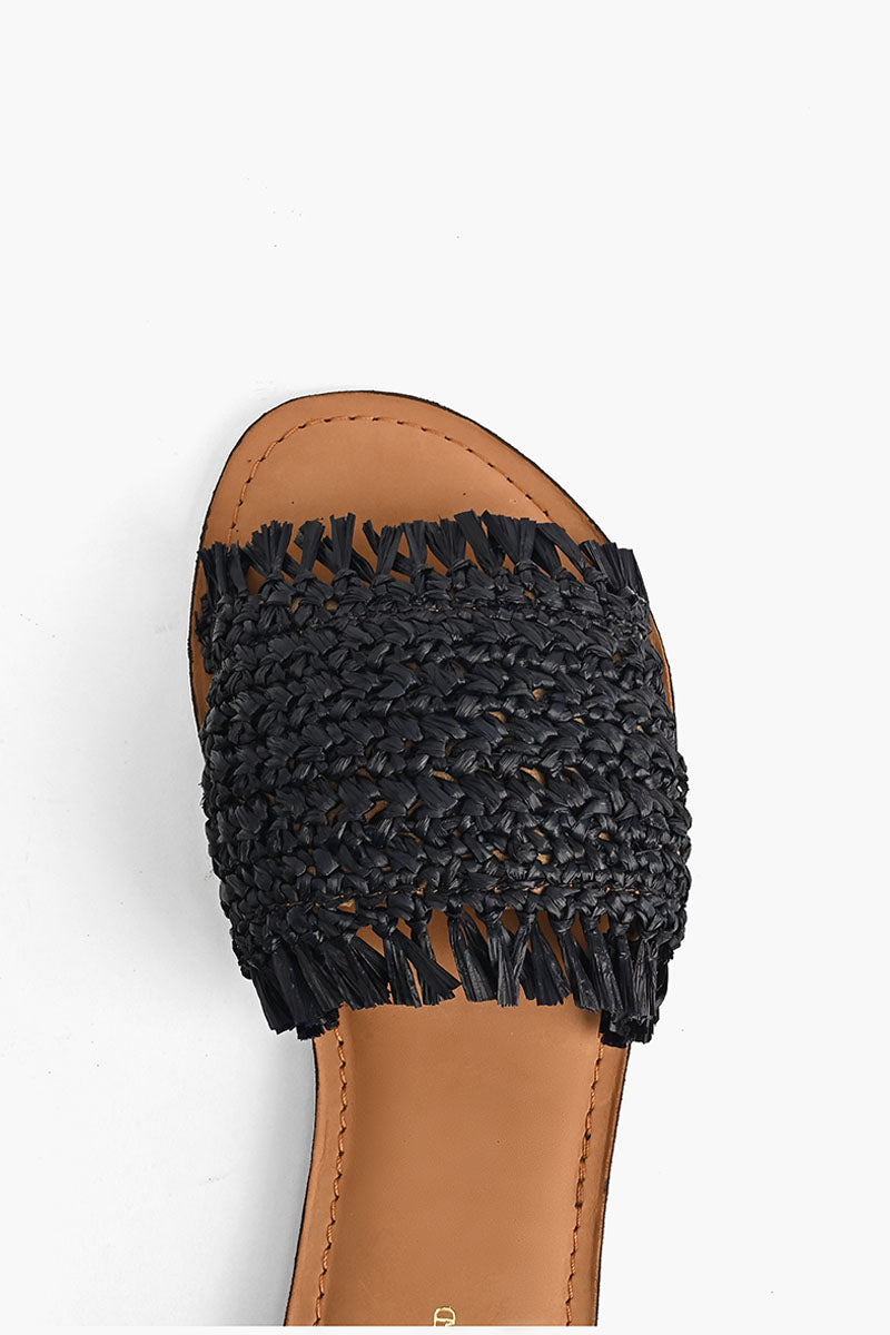 Boho Bliss Black Raffia Slide Sandals