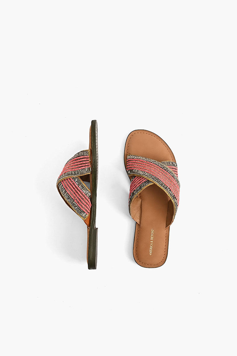 Coral Crush Hand Beaded Slide Sandals